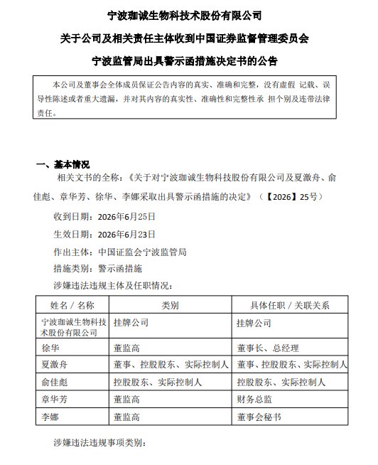 实控人“借钱”1209.55万却瞒而不报 珈诚生物及五名责任人集体收警示函,2025年毛利率、净资产同步缩水暴露多重风险